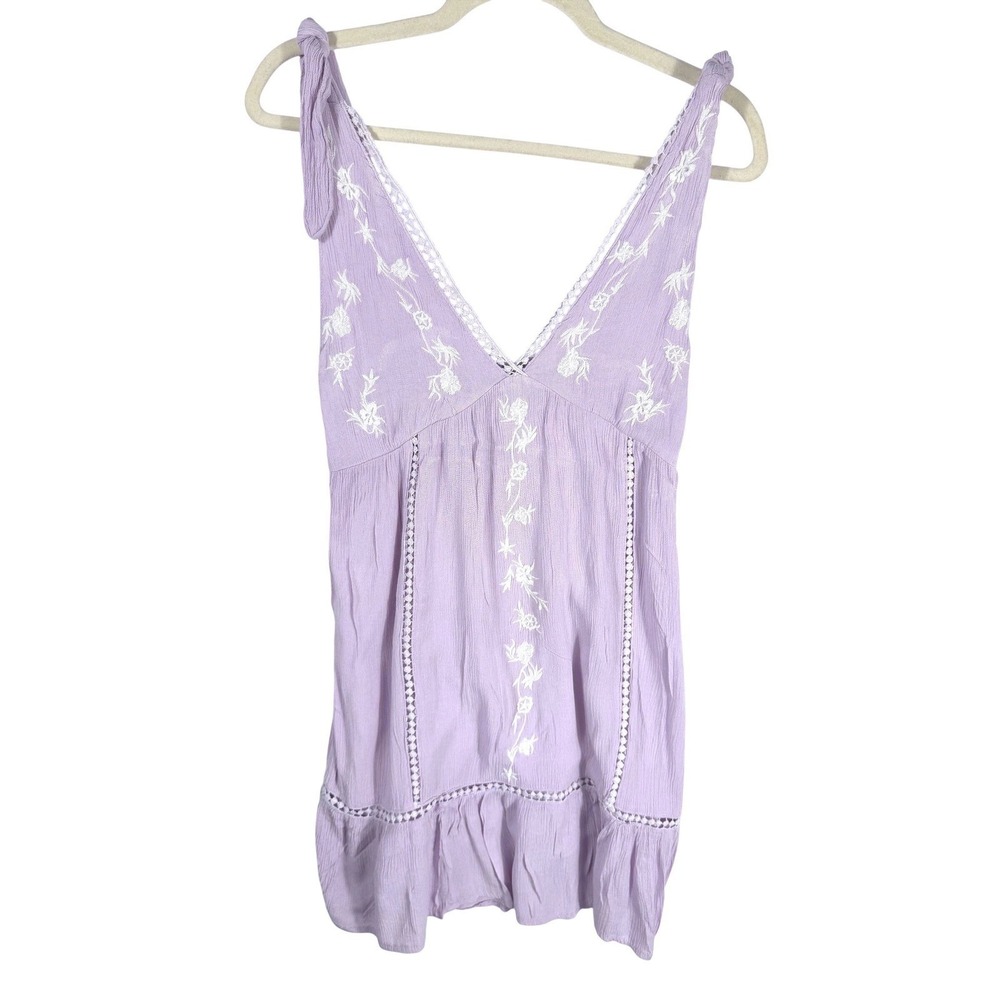 Jessica Simpson Embroidered Babydoll Dress Size Small Lavender Boho Mini